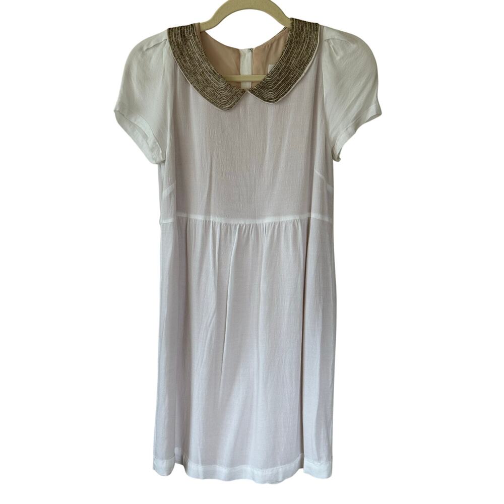 Sandro Paris Babydoll Beaded Collar Mini Dress Sz 1 XS/S Coquette Soft Girl